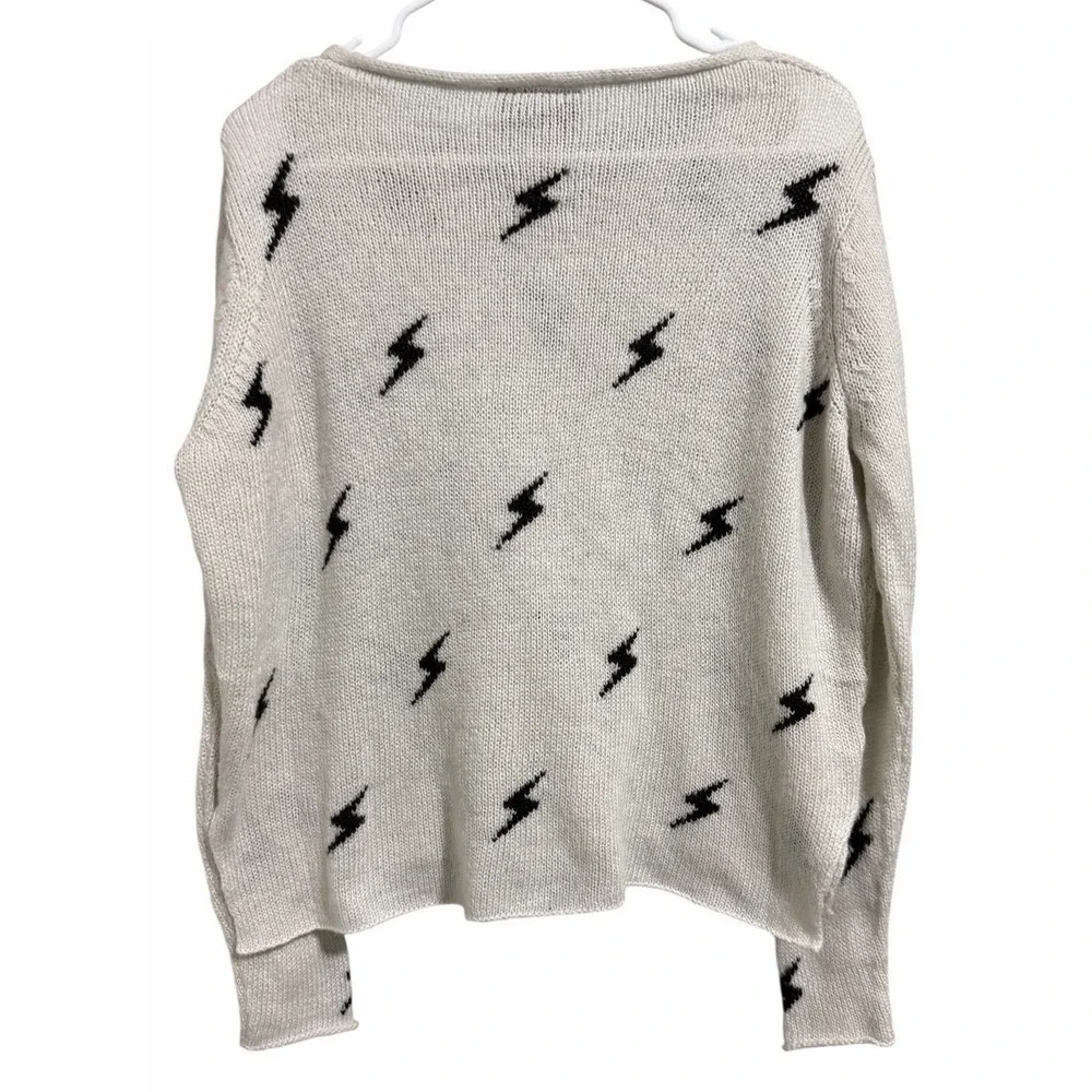 Wooden Ships Paola Buendia White Knit Sweater W/Black Lighting Bolts Size XS/S - Picture 2 of 10